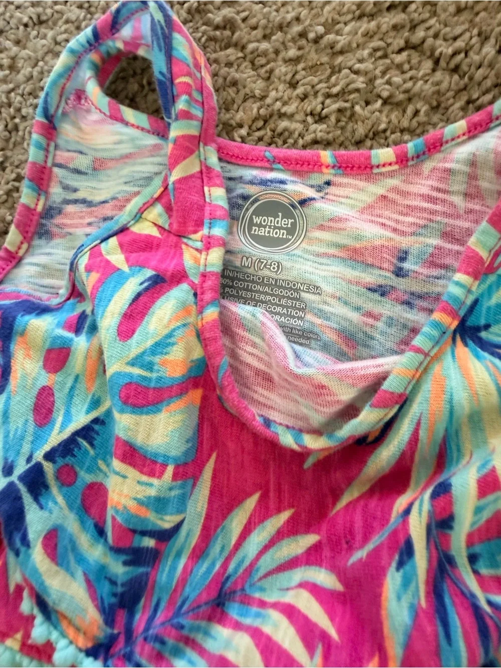 Girls Tropical Pink Ruffle Tank Dress